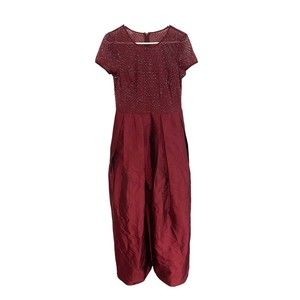 Adrianna Papell Womens Size 10 Burgundy Beaded A-Line‎ Formal Dress Gown Holiday